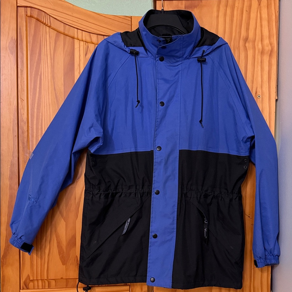 VIKING TORRENT II UTILITY JACKET MEN M BLUE BLACK POCKETS HOOD SPORTS WINDBREAKE